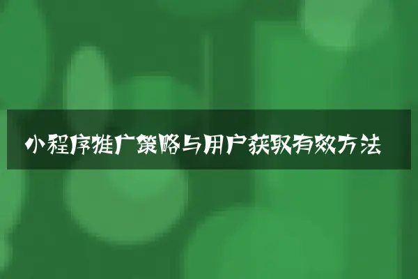 小程序推广策略与用户获取有效方法