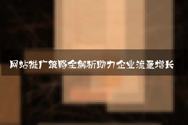 网站推广策略全解析助力企业流量增长